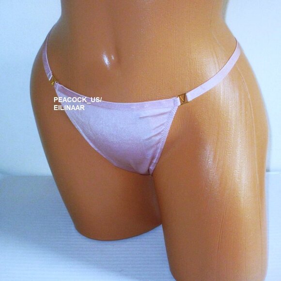 Victoria Secret Very Sexy V-String Thong Panty Pink Blush Smooth Gold Logo Sz L - Picture 2 of 4